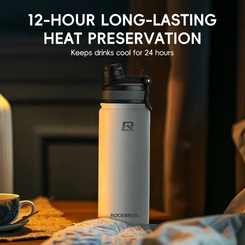 ROCKBROS Thermal Water Bottle Sports Water Bottle Non Slip Stainless Steel Cold And Hot Thermo Cup Cycling Hiking Equip