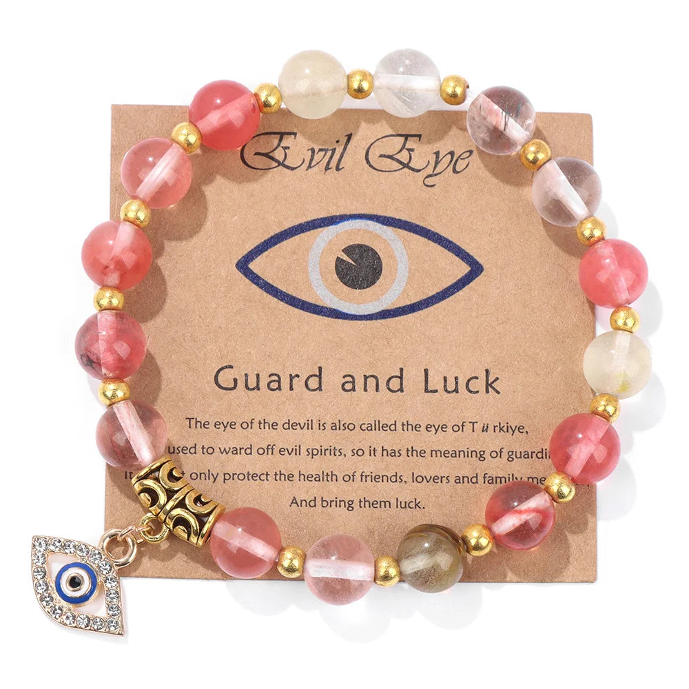 Green Aventurine Stone Card Bracelet Turkish Evil Eye Pendant Bracelets For Women Men Luck Protection Pray Meditation Jewelry