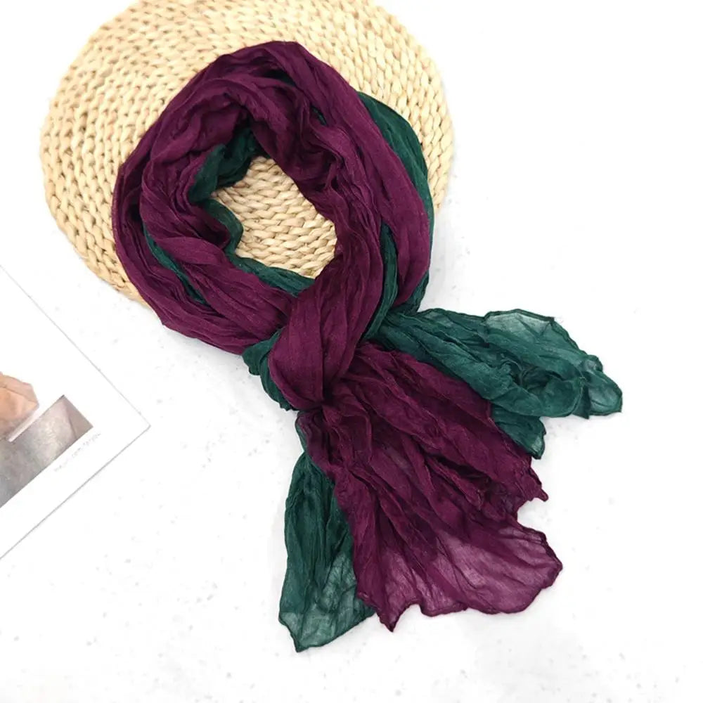 2025 Cotton Hemp Pleated Scarves Women's Gradient Color Linen Scarf  Fashionable Trend Fold Shawl Windproof Sand Proof Headscarf