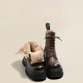 Winter Women's Boots Warm Plush Comfortable Height Increasing Platform Outdoor Snow Boots Lace Up Waterproof Brown Short Boots