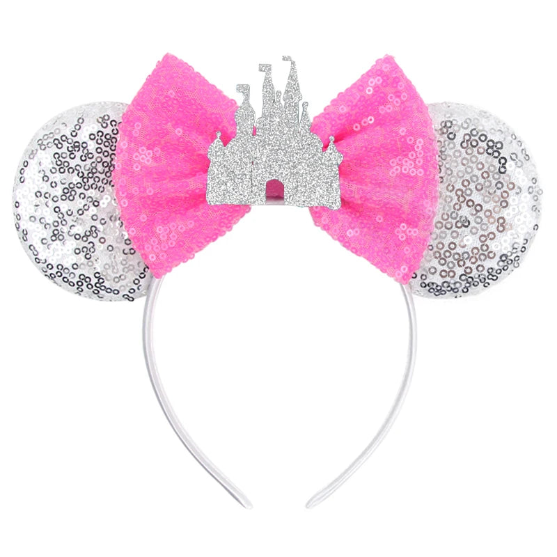2025 New Style Mickey Minnie Ear Headband Sequin Bows Girl Adult Kids Halloween Party Cosplay Hair Accessories Princess Hairband