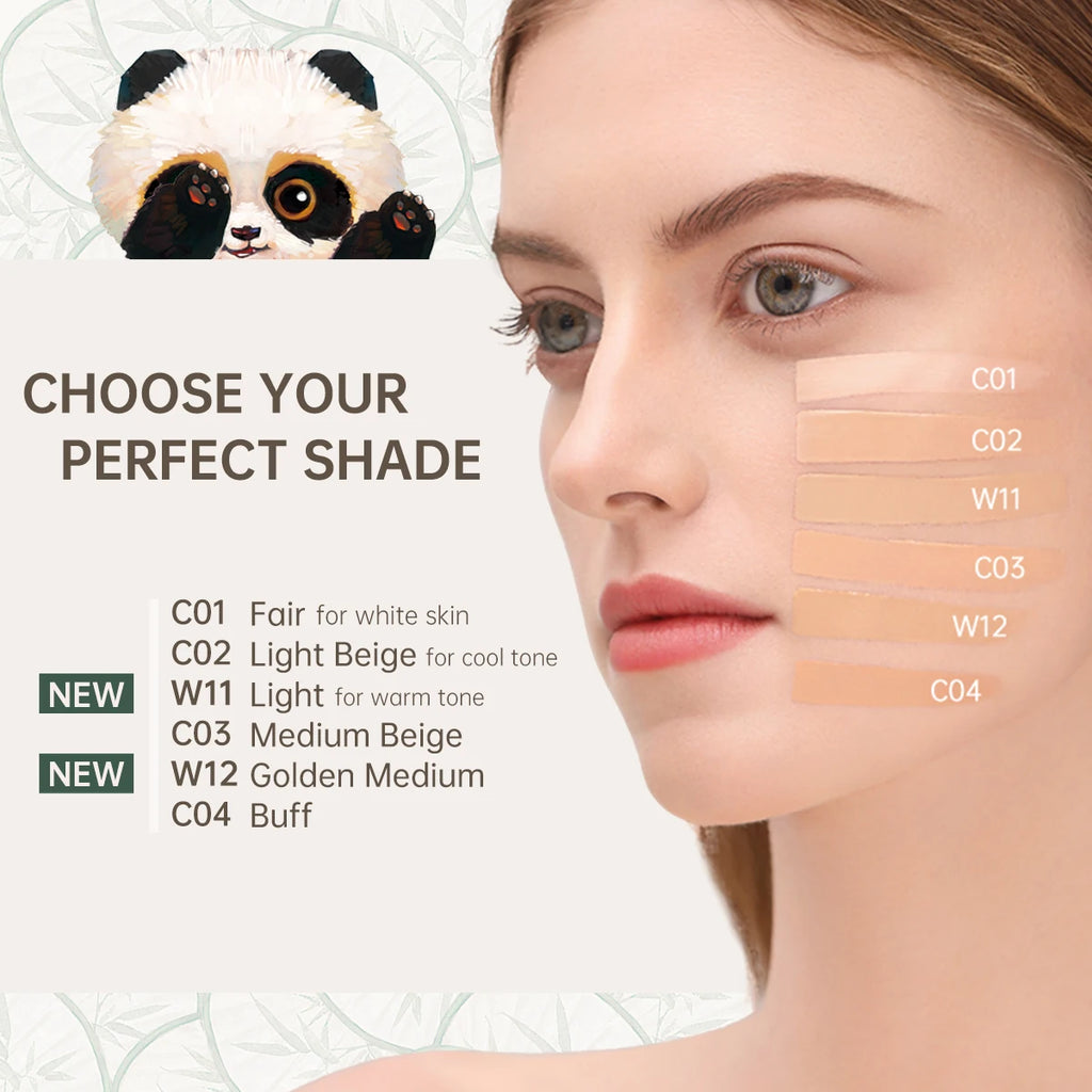 CATKIN Panda Land Full Coverage Cushion Fondation, Breathable Hydrating Nourishing Poreless Face Makeup Save for Sensitive Skin