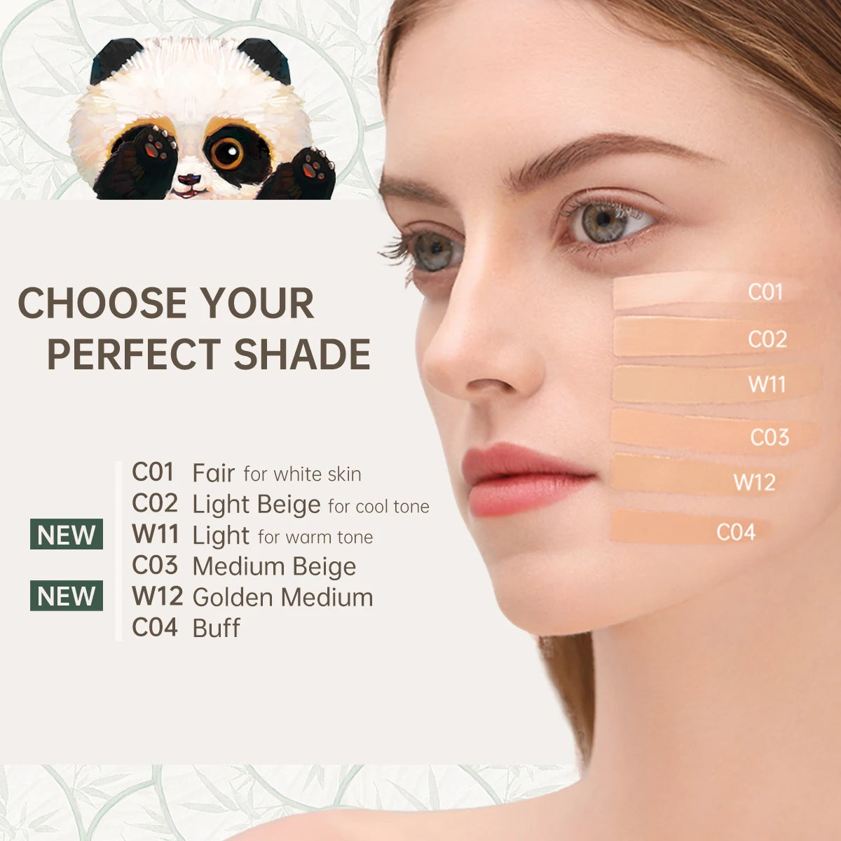 CATKIN Panda Land Full Coverage Cushion Fondation, Breathable Hydrating Nourishing Poreless Face Makeup Save for Sensitive Skin