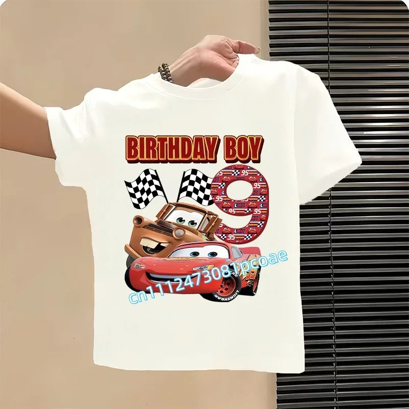 Lightning McQueen Number T-Shirt Simple Basic Toddler Short Sleeve Anime Trend Anime Cartoon Summer Tops Birthday Clothes Gift