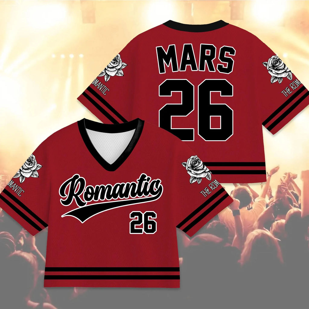 2026 Romantic Tour V-Neck Football Jersey Bruno Mars Inspired Concert Outfit Tee For Fans Kids Adults