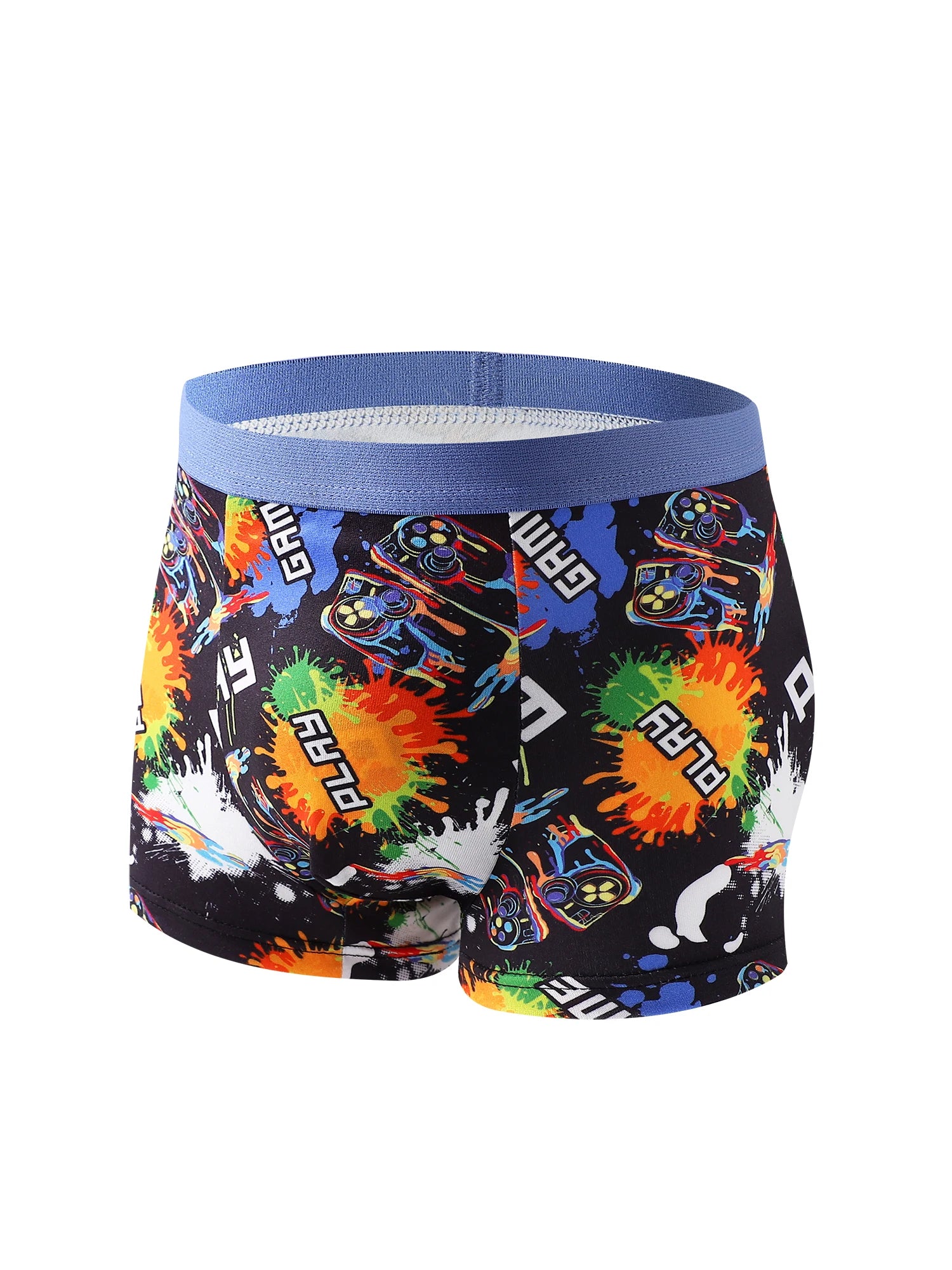 5-Piece Mixed Pack of Boys' Training Briefs with Game Console Print, Street Style, Soft and Comfortable, Stretchy Boxer Briefs for Children, Suitable for Ages 8-12