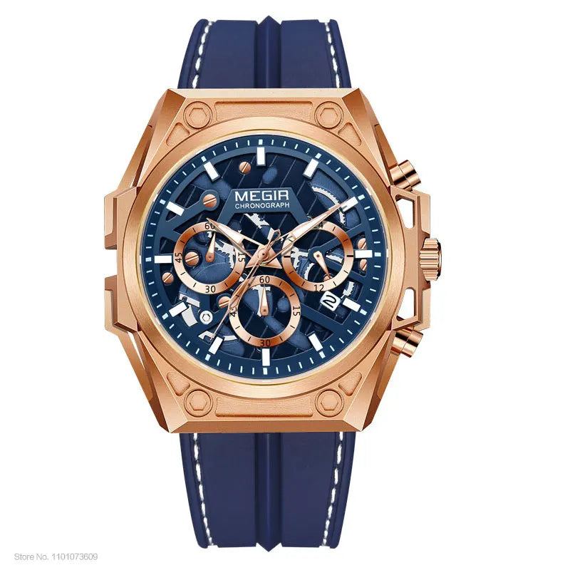 MEGIR Blue Watch Men Stainless Steel Dress Wrist Watch Man Waterproof Chronograph Quartz Watches Relogio Masculino часы мужские