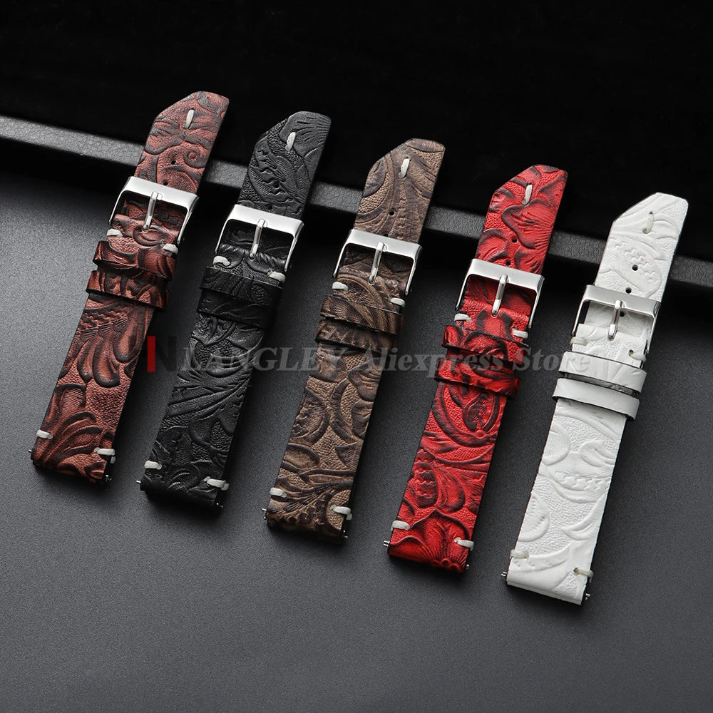 Genuine Calfskin Watch Strap 20mm 22mm for Seiko for Omega Leather Watchbands Printed Pattern Brown Women Men Watch Accessories