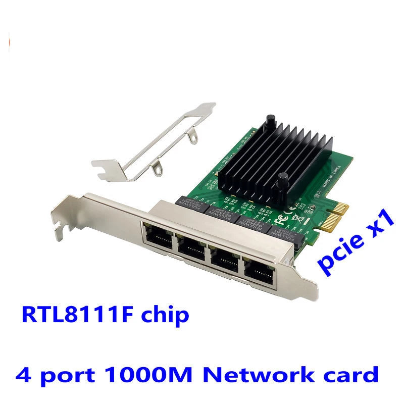 4 Port RJ45 1000Mbps Lan Network Card High Speed Remote Wake Control PCIE X1 Ethernet Adapter PC Cat5 UTP Cable Converter