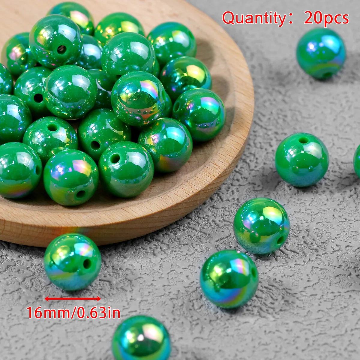 Pen Beaded Acrylic Round Loose Beads AB Color 16mm 20Pcs for Jewelry Making Handmade Craft Supplies Bracelet Necklace Earring