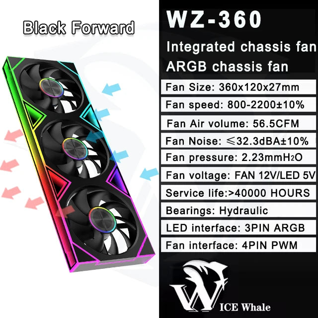 ICE Whale WZ-120/240/360 PC Case Fan ARGB Motherboard Sync Combination Structure Cold Exhaust Cooling Fan Ventilador