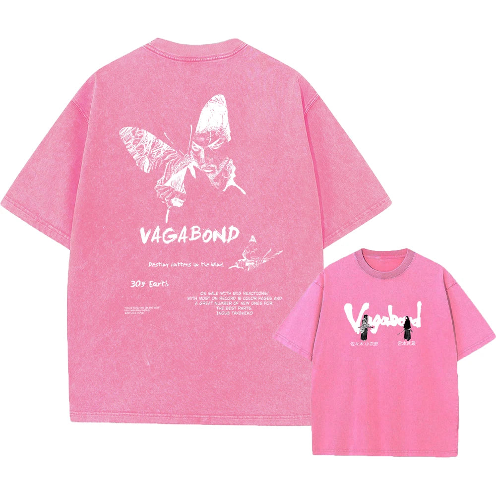 Anime Vagabond Miyamoto Musashi Cool Graphic Washed T Shirt Men Vintage Cotton T-shirts Harajuku Male Manga Comfortable Tshirt