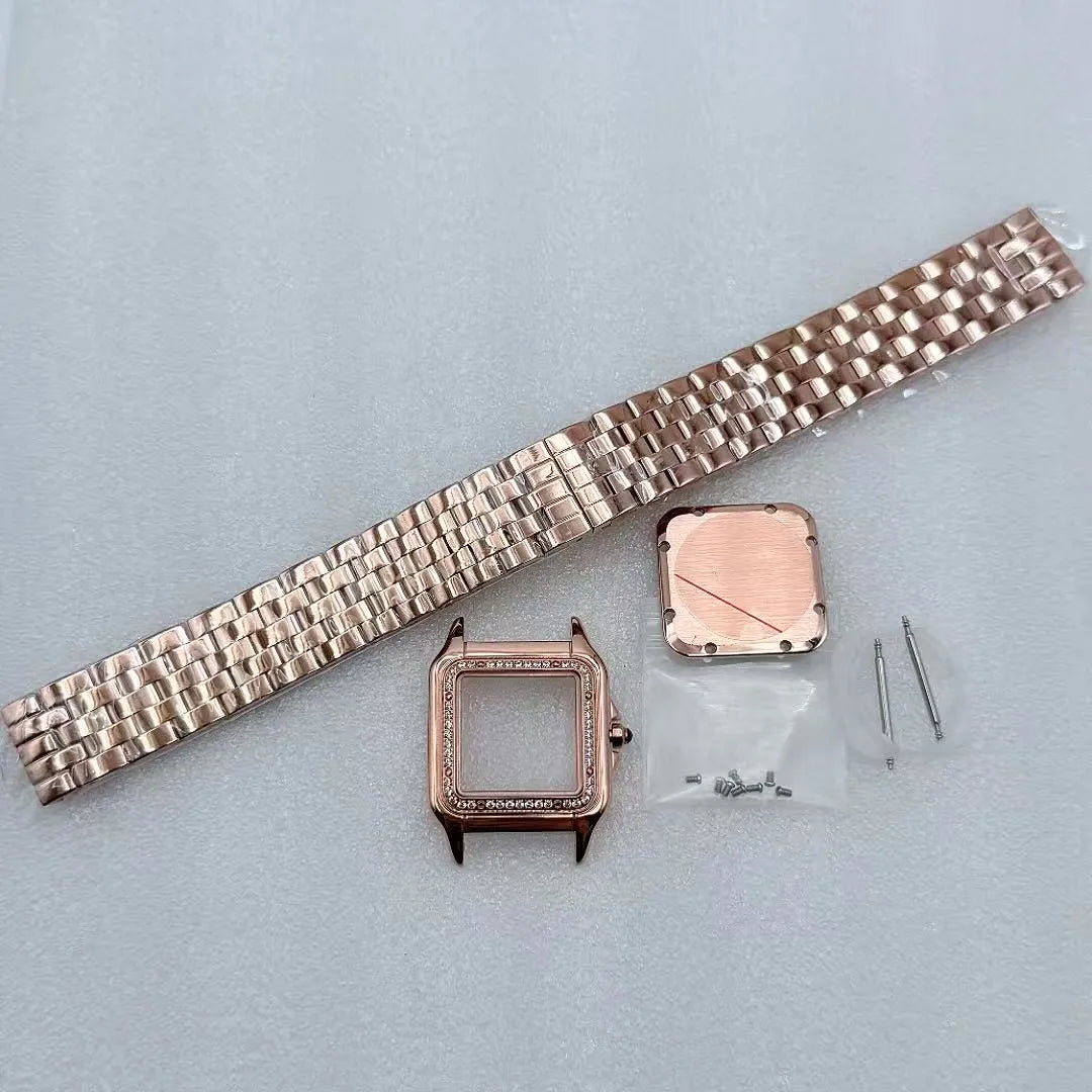 26.5mm Square Diamond Watch Case Fit 19mm Dial Two Blue Sword Shape Hands for Y120 Quartz Panther Cartier Movement Mod Parts