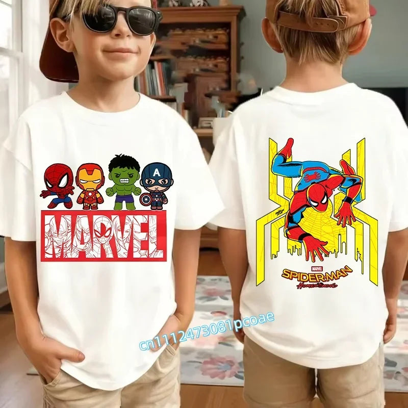 Kids Summer Cute Spider-Man Print Children's Short-Sleeved T-Shirt for Girls Boys 100% Cotton - Fashionable Short Sleeve