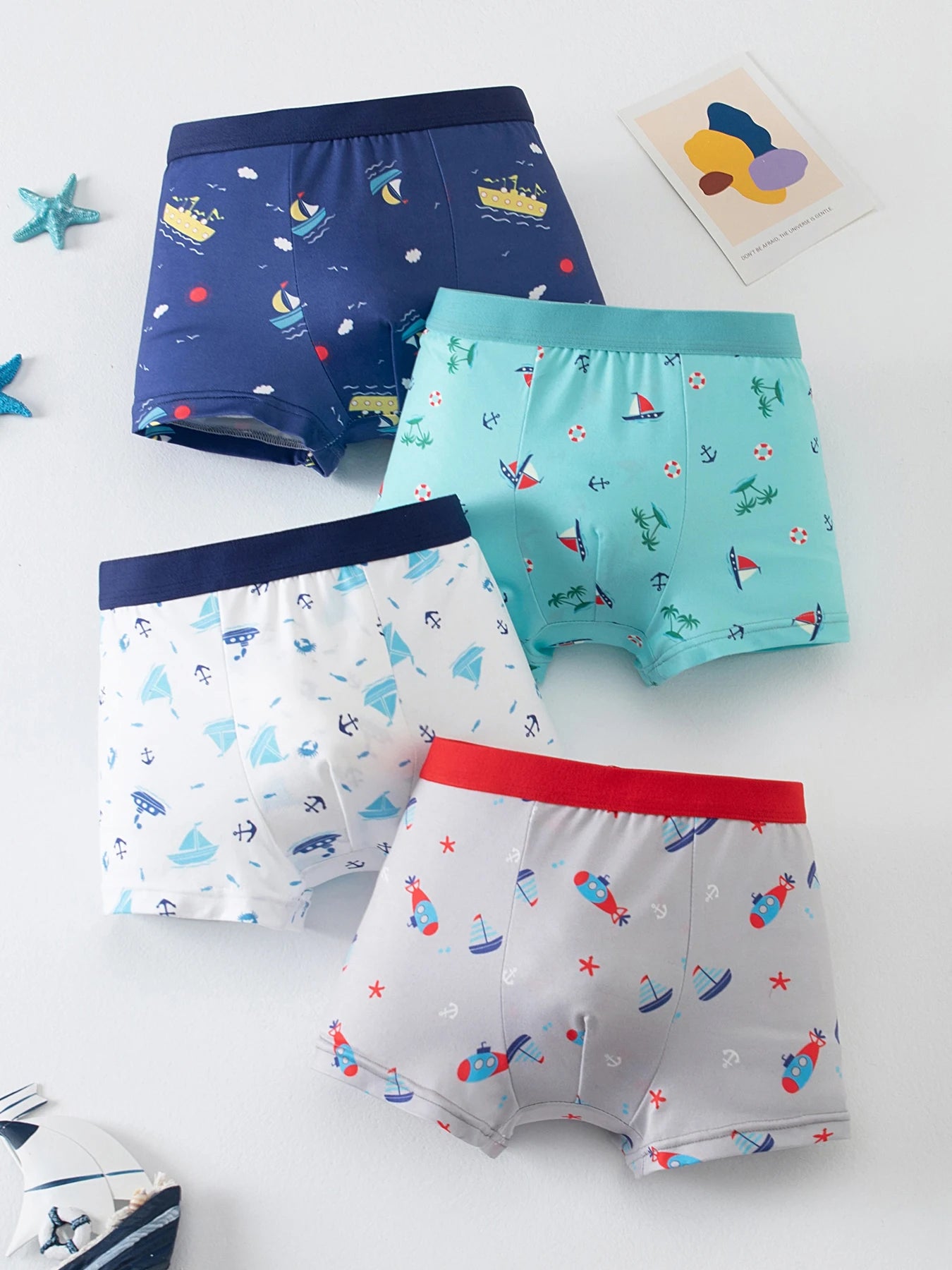 4 pieces of cute cartoon elastic waisted underwear for boys in all seasons, comfortable boxer shorts, multi-color home shorts
