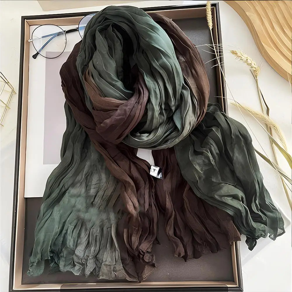 2025 Cotton Hemp Pleated Scarves Women's Gradient Color Linen Scarf  Fashionable Trend Fold Shawl Windproof Sand Proof Headscarf