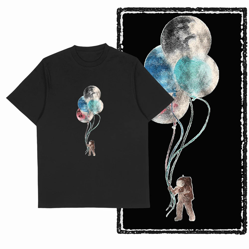 Coolmind SA 100% Cotton astronaut Graphic T shirt fo men Cool Moon print Big Size men tshirt BLACK men's novelty tee shirt