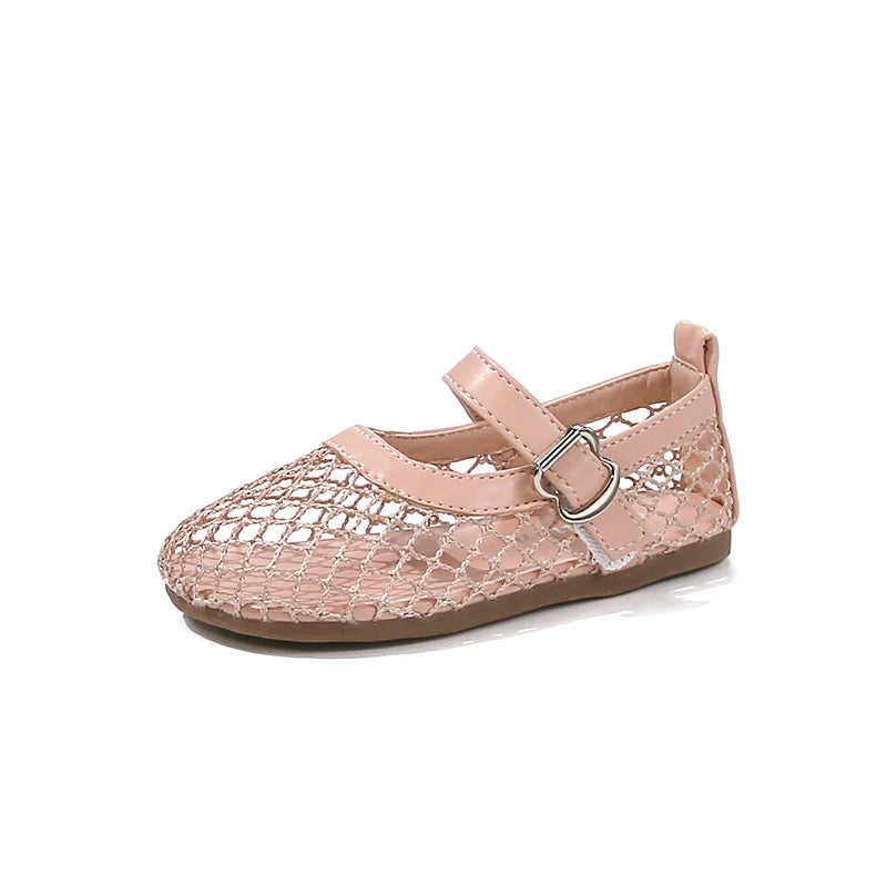 Children's Perforated Mesh Slip-on Shoes New Beige Breathable Boys' Girls' Leather Shoes Pink Soft Anti-slip Kids Baby Sandals