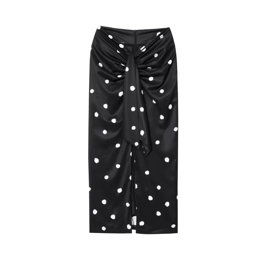 TFAFXY 2025 Polka Dot Skirt Women Wrap Ruched Midi Skirt Woman New Fashion Elegant Long Skirts For Women Party Skirts