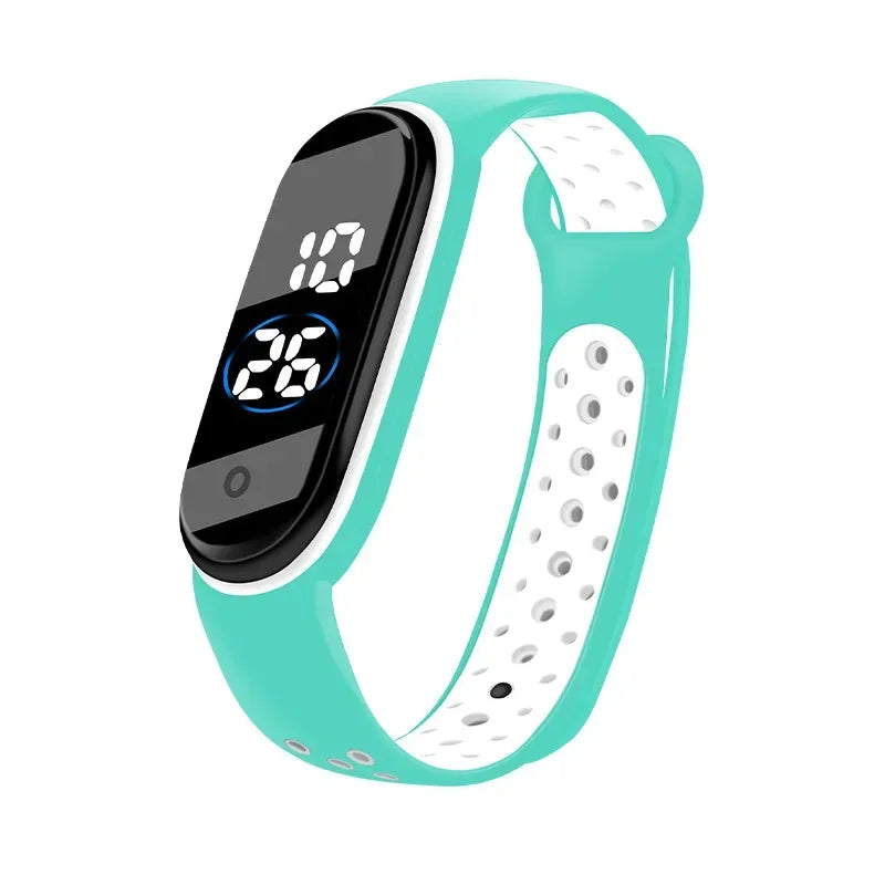 Waterproof Kids Sports Watch Children Smart Touch Screen LED Digital Watch Two Tone Silicone Strap Men Women Watch Student Clock