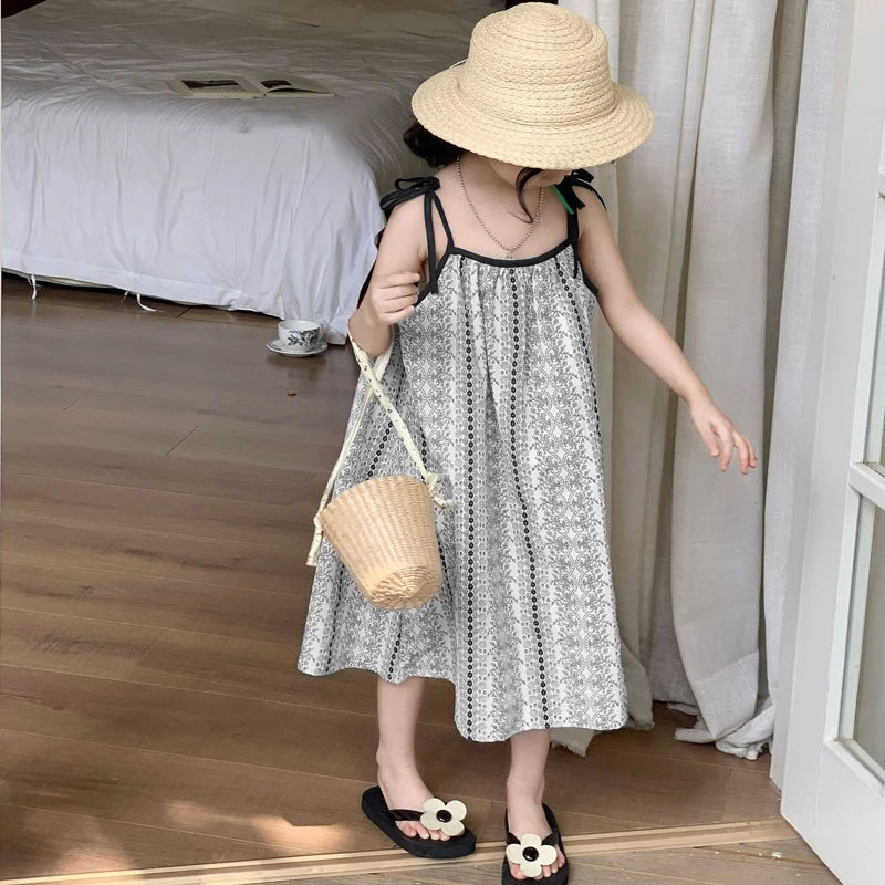 Bohemian printed style vacation dress For 1-9 Yrs Baby Girls 6.1 Children's Day Party Costumes Sleeveless loose beach Dress 2026