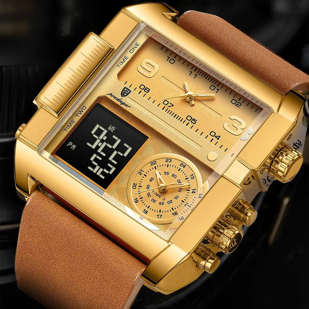Luxury Man Wristwatch Rectangle Waterproof Luminous Day Week Men Watch Digital Multifunction Men's Watches Quartz Reloj
