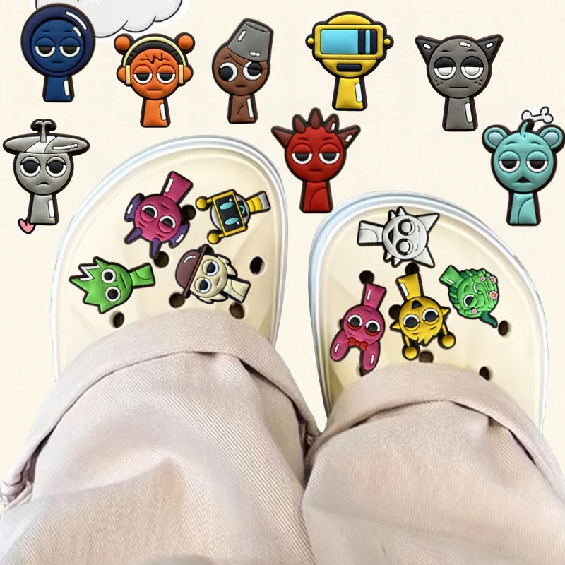 16pcs/set Sprunki Plush Shoe Charms Cartoon Series for Shoe Charms Accessories for DIY  Classic Clog Shoe Decoration Kids Gifts