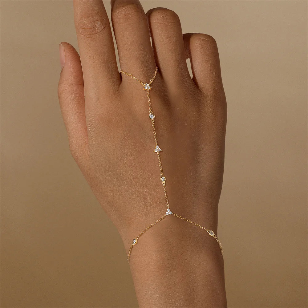 ROXI 925 Sterling Silver Heart/Star Zircon Bracelet With Finger Design For Women Hand Chain Accessories Party Jewelry Gift