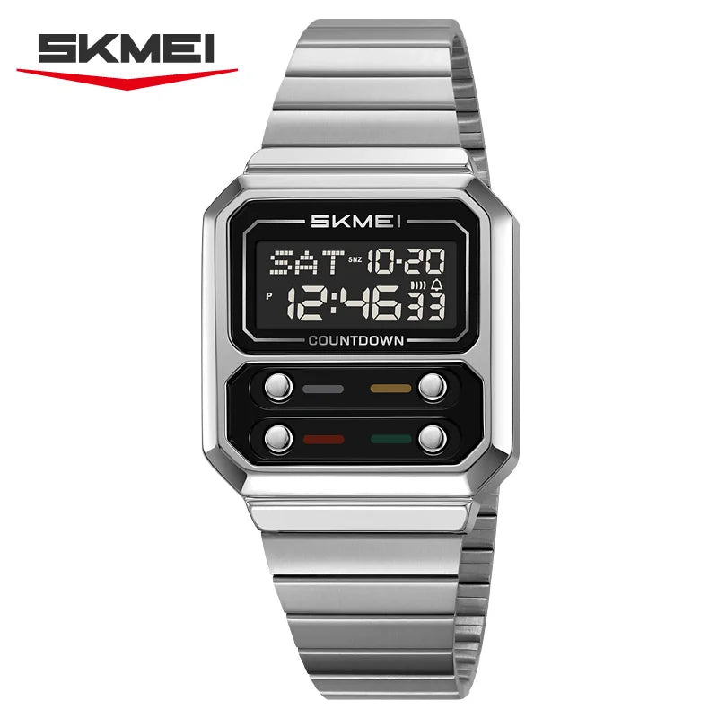 SKMEI 2448 Luxury Stainless Steel Digital Watch for Men Waterproof Countdown Shockproof Mens Wristwatches Relojes Para Hombre