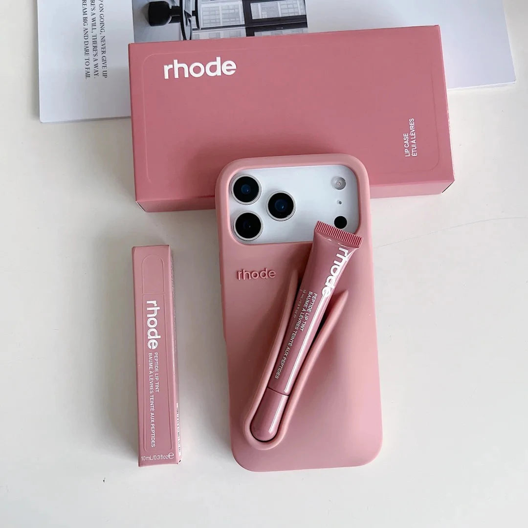 RHODE Lip Gloss Phone Case Silicone Protective Cases Makeup Lipstick Holder Set for IPhone 14 15 16 17 Pro Max Air 13 12 11 Plus