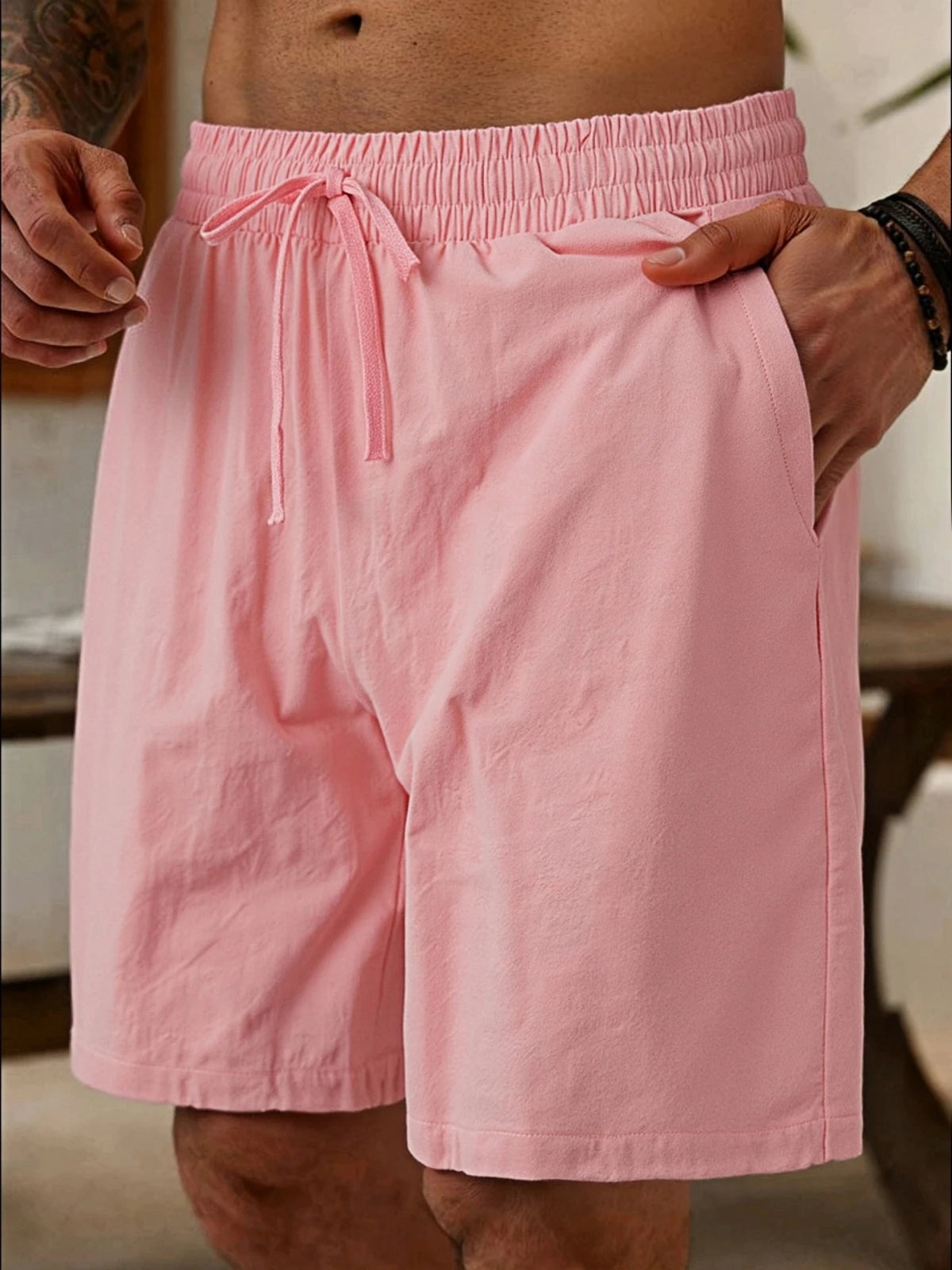 Summer new men's casual shorts, plain-colored lightweight quick-drying beach pants, comfortable beach vacation casual shorts