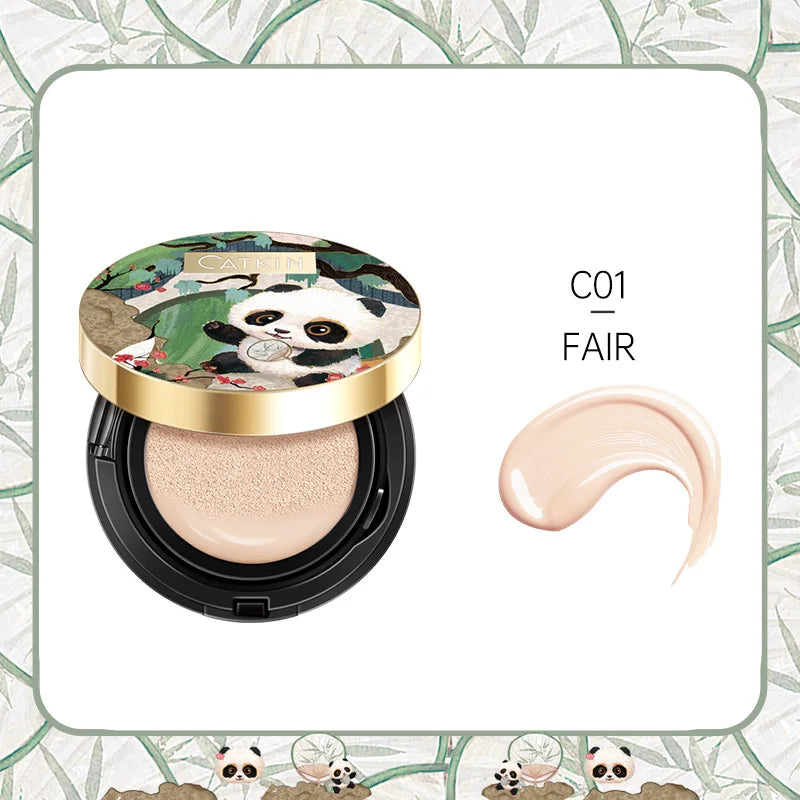 CATKIN Panda Land Full Coverage Cushion Fondation, Breathable Hydrating Nourishing Poreless Face Makeup Save for Sensitive Skin