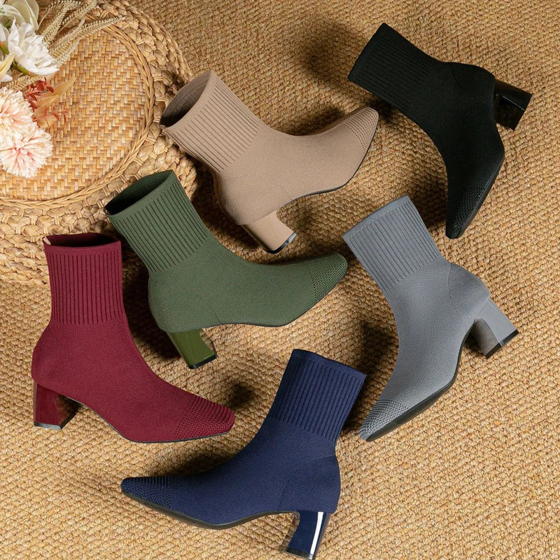 Women's Boots 2025 New Fashion Pointed Soft Knitted Casual Comfortable Shoes (heel height 4.5cm, )