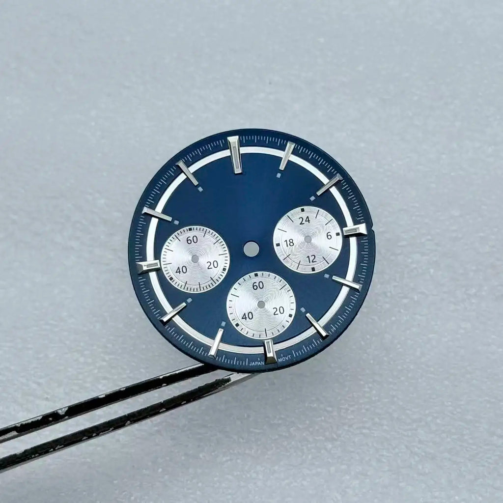 29.5mm/32.5mm No logo Sunburst Watch Dial For Seiko VK63 Longines Conquest Chronograph Quartz Movement Green Lume Mod Parts Case