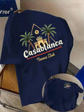 Palm Tree and Moroccan Building Print on Premium Soft 100% Cotton Men's T Shirt Perfect for Summer Tropical Casual Style