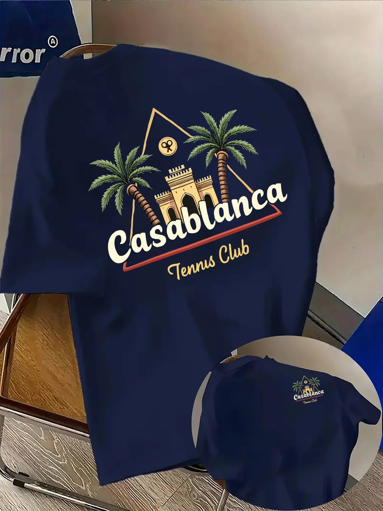 Palm Tree and Moroccan Building Print on Premium Soft 100% Cotton Men's T Shirt Perfect for Summer Tropical Casual Style
