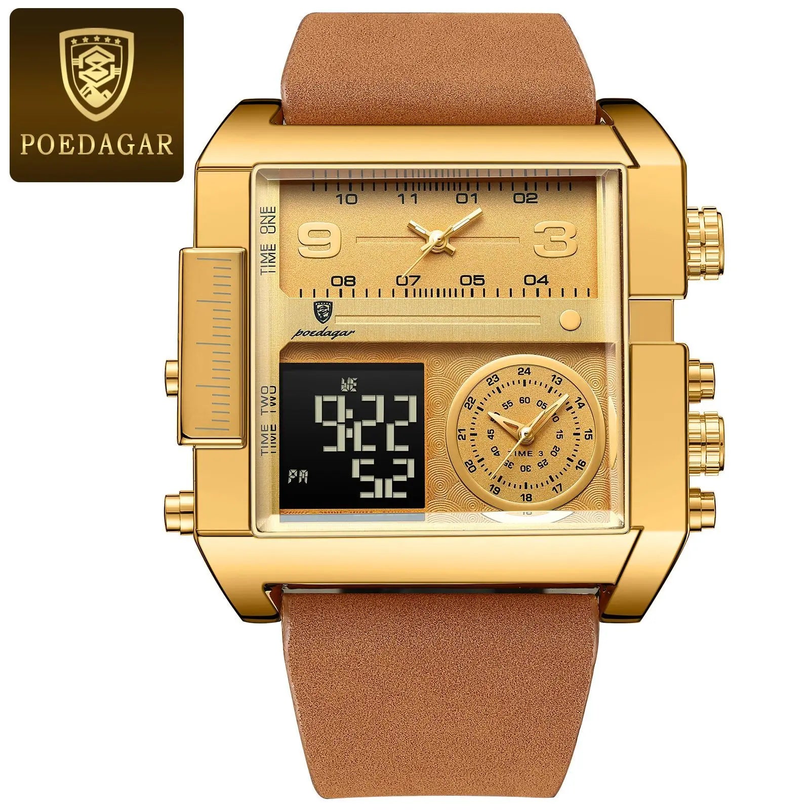 Luxury Man Wristwatch Rectangle Waterproof Luminous Day Week Men Watch Digital Multifunction Men's Watches Quartz Reloj