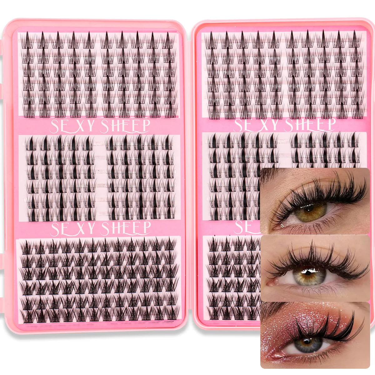 DIY Cluster Lash Large Capacity Mixed Lengths Curl Dense Eyelash Extension 3D Wispy Lash Suitable for Party and Stage Makeup