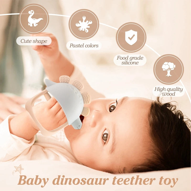 Baby Silicone Teether Dinosaur Silicone Gloves Baby Care Utensils 0 12 Months Dental Care Silicone Rattle Toys Chewing Gum Baby