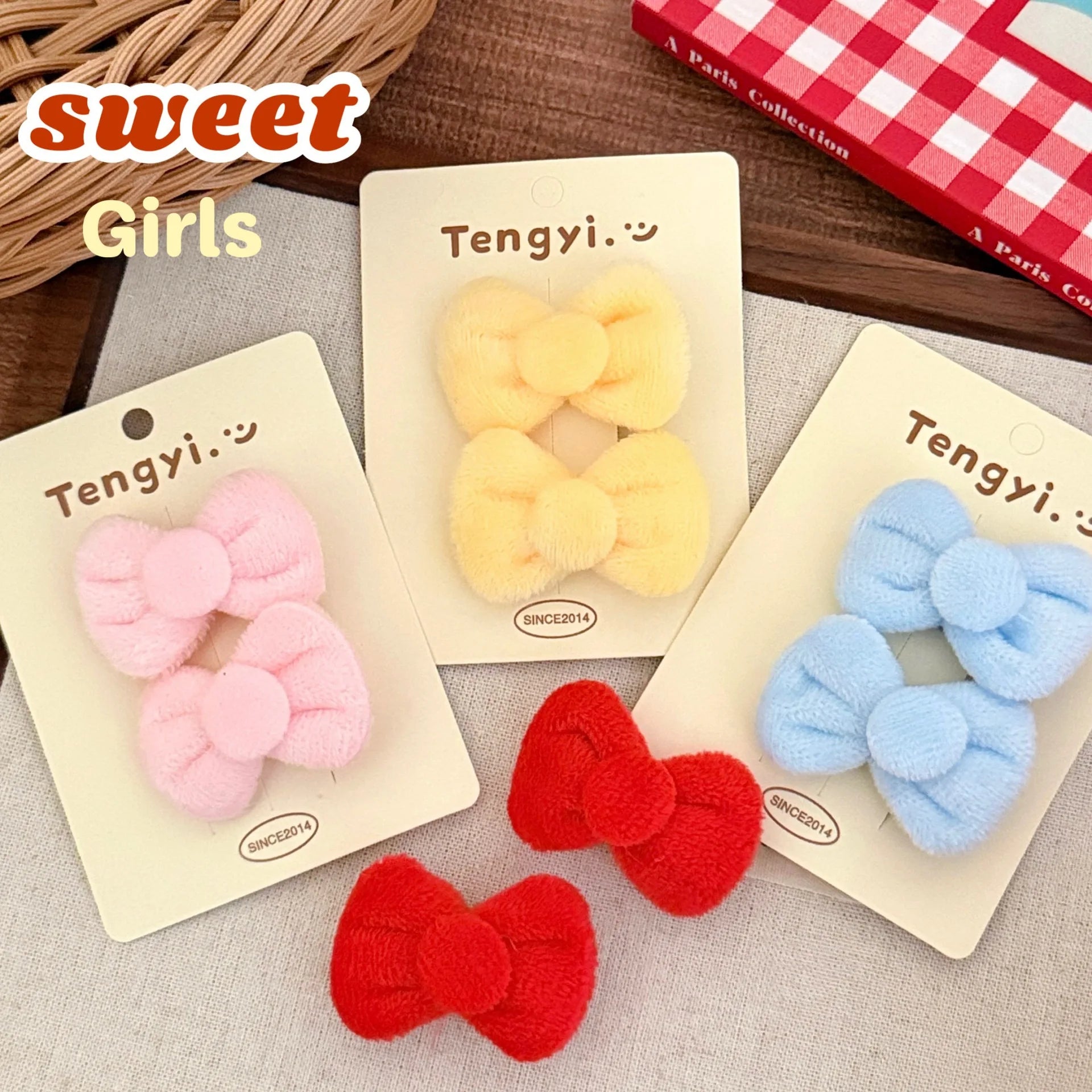 2/8 Pcs Cute Plush Tie Hair Clip Set with Side Clips for Student Decoration and Broken Hair Clips