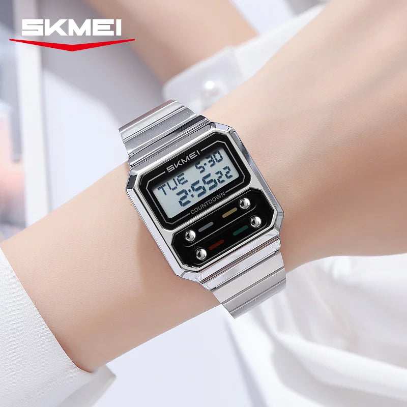 SKMEI 2448 Luxury Stainless Steel Digital Watch for Men Waterproof Countdown Shockproof Mens Wristwatches Relojes Para Hombre