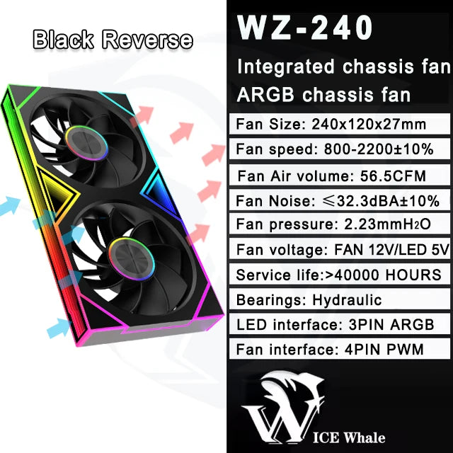 ICE Whale WZ-120/240/360 PC Case Fan ARGB Motherboard Sync Combination Structure Cold Exhaust Cooling Fan Ventilador