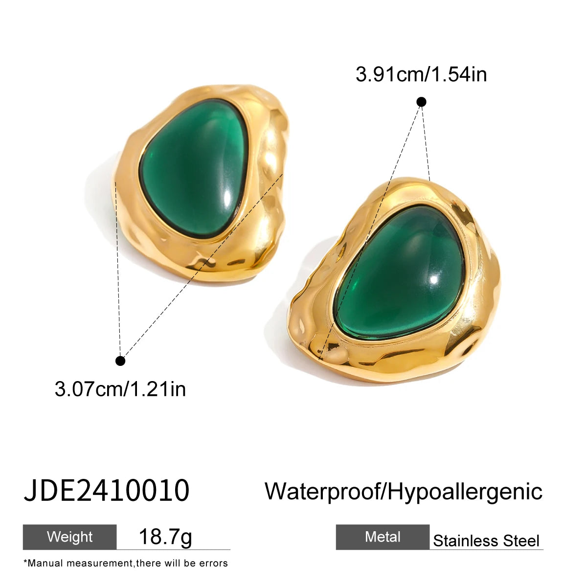 Uworld Vintage 18K Plated Gold Color Red Green Stone Geometry Ear Studs For Women Stainless Steel Earrings Waterproof Jewelry