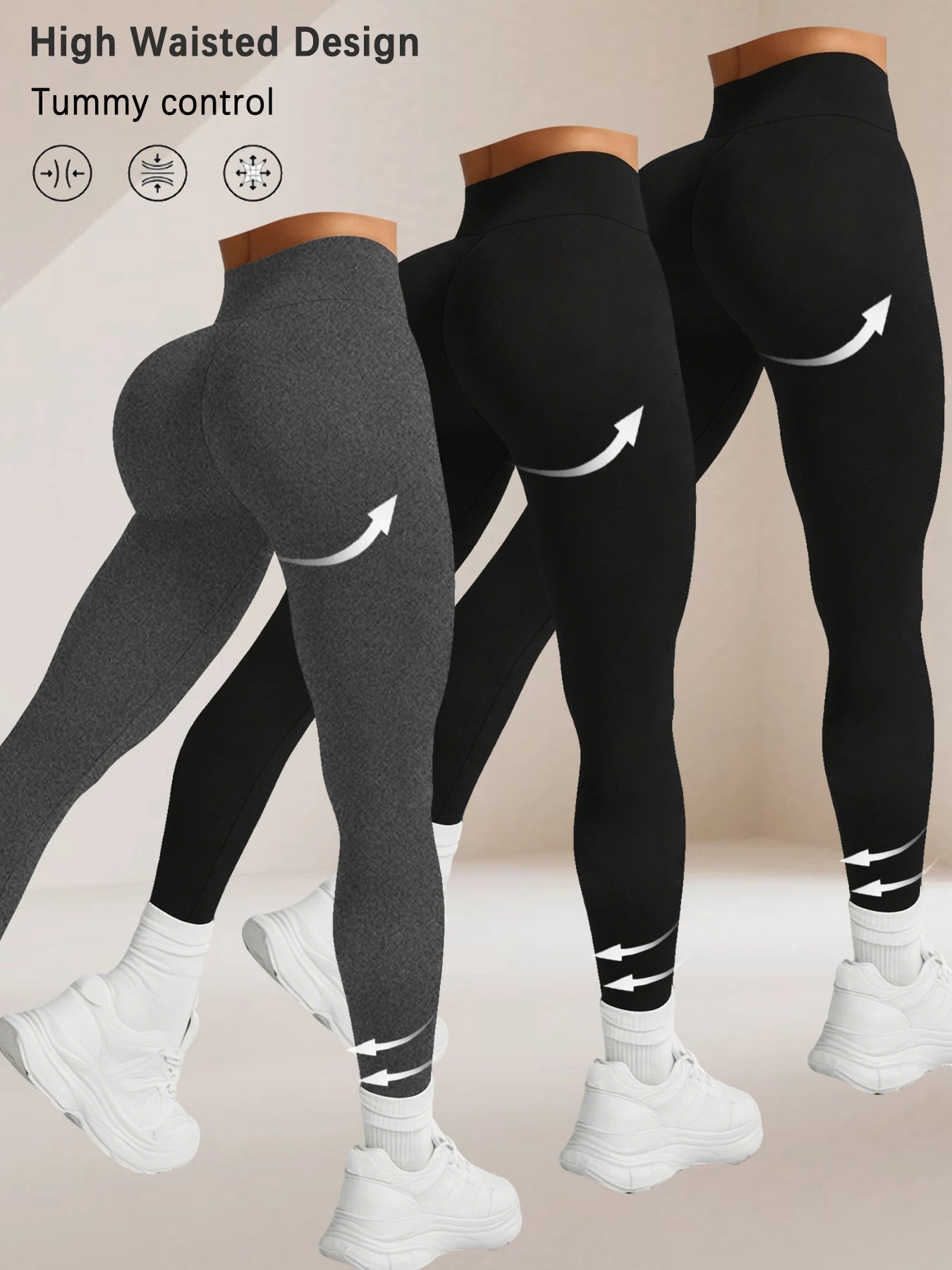 3 Pack High Waisted Women's Leggings with Tummy Control-Super Soft Comfortable Fit for Yoga Running Workout and Daily Activities