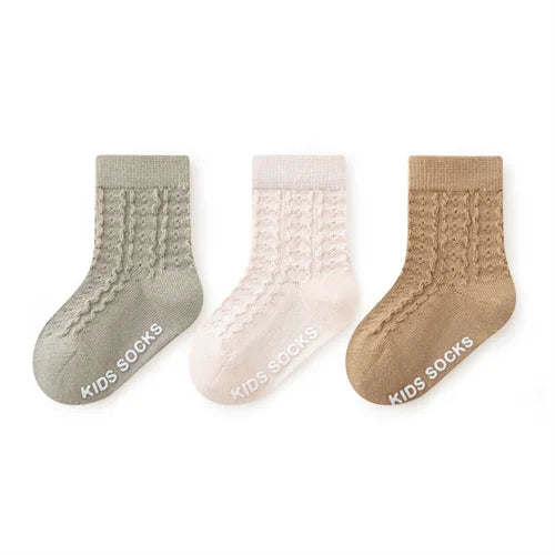 3Pairs/lot Kids Socks For Girls Boys Spring Summer Thin Soild Socks For Newborn Children's Cotton Mesh Non-slip Floor Sock 0-5Y