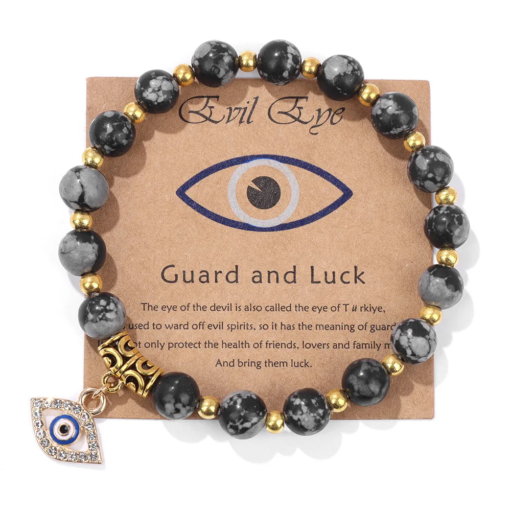 Green Aventurine Stone Card Bracelet Turkish Evil Eye Pendant Bracelets For Women Men Luck Protection Pray Meditation Jewelry