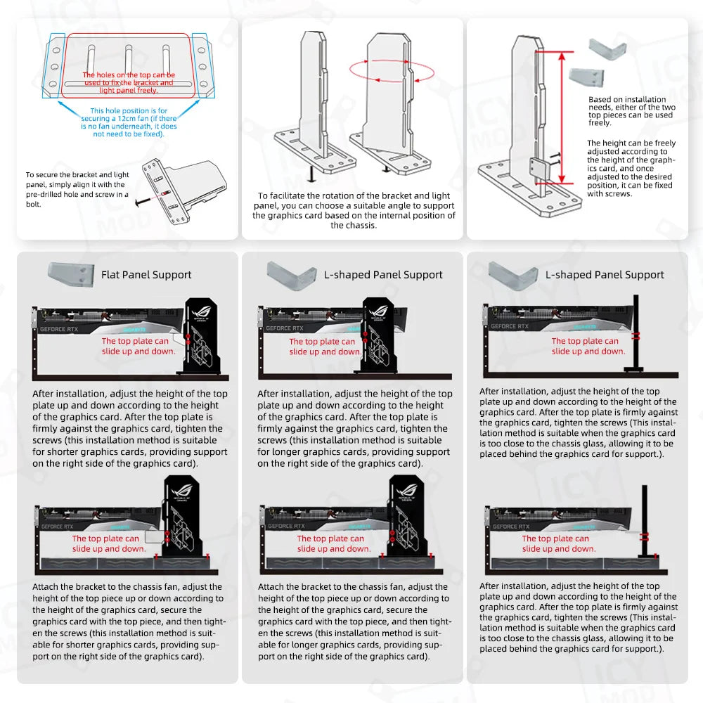 ROG VGA Bracket ARGB Mirror Vertical GPU Holder PC ROG Video Card Support Chassis Water Cooler 5V 3Pin AURA