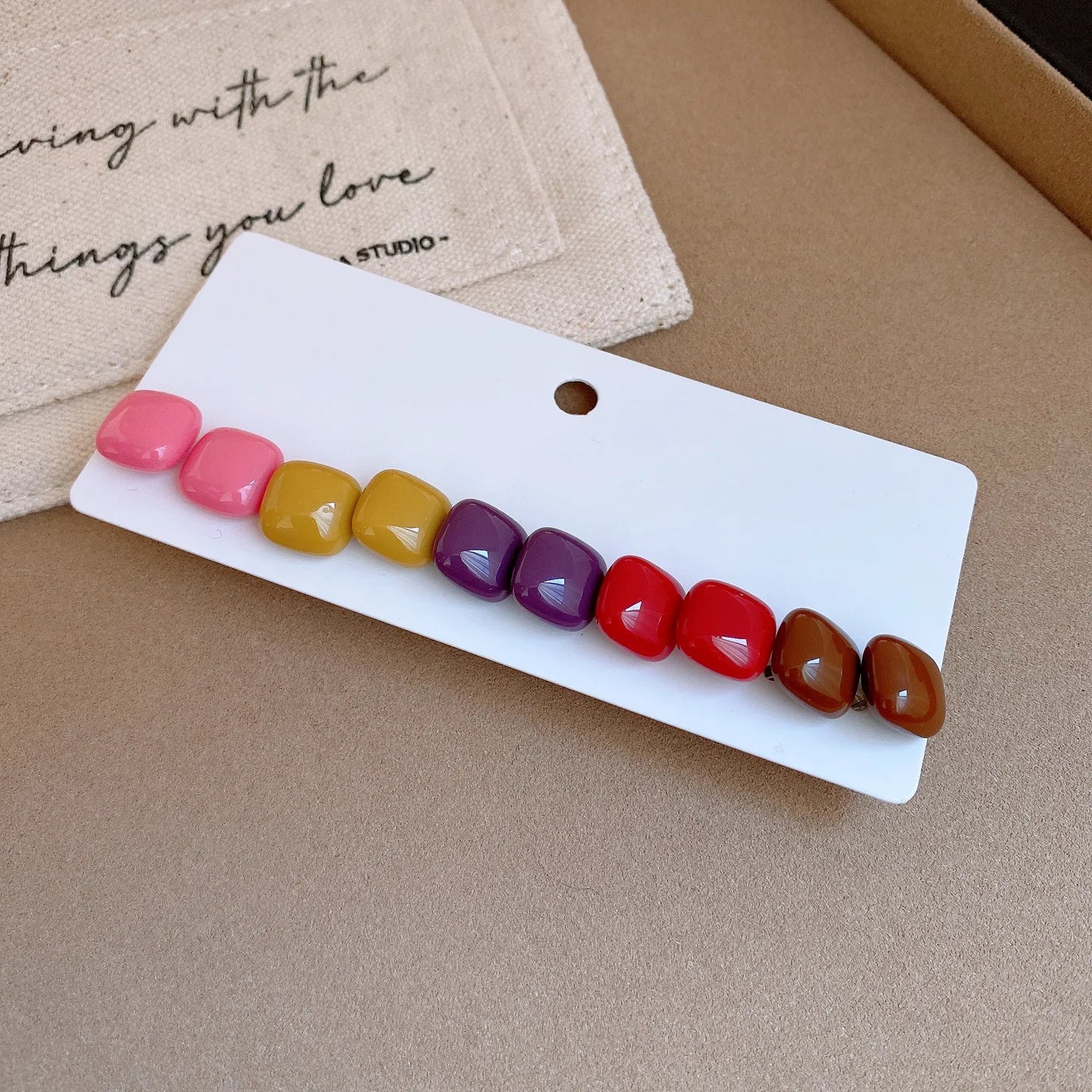 10 Pcs/set Candy Color Square Resin Stud Earrings for Women Sweet Simple Geometric Acrylic Ear Studs charms Jewelry Sets K