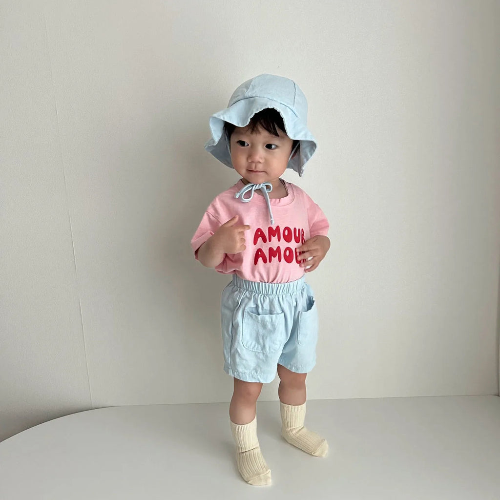 Summer Korean Style Kids T-Shirt Letter Print Cotton Short Sleeve Children Top Solid Color Thin Soft Clothes for Boys Girls