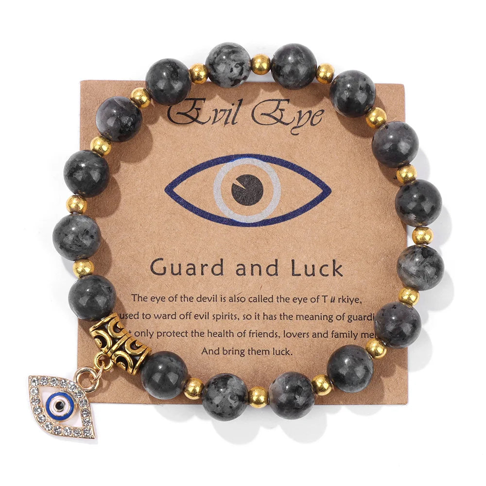 Green Aventurine Stone Card Bracelet Turkish Evil Eye Pendant Bracelets For Women Men Luck Protection Pray Meditation Jewelry